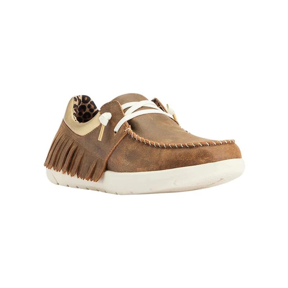 Ariat Women’s Hilo Fringe Brown Bomber Loafers with Moccasin Stitching